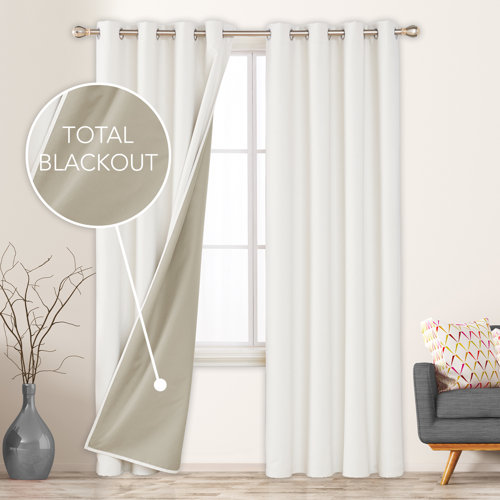 White Lompoc Faux Linen Total Blackout Curtain Panels (Set Of 2) 